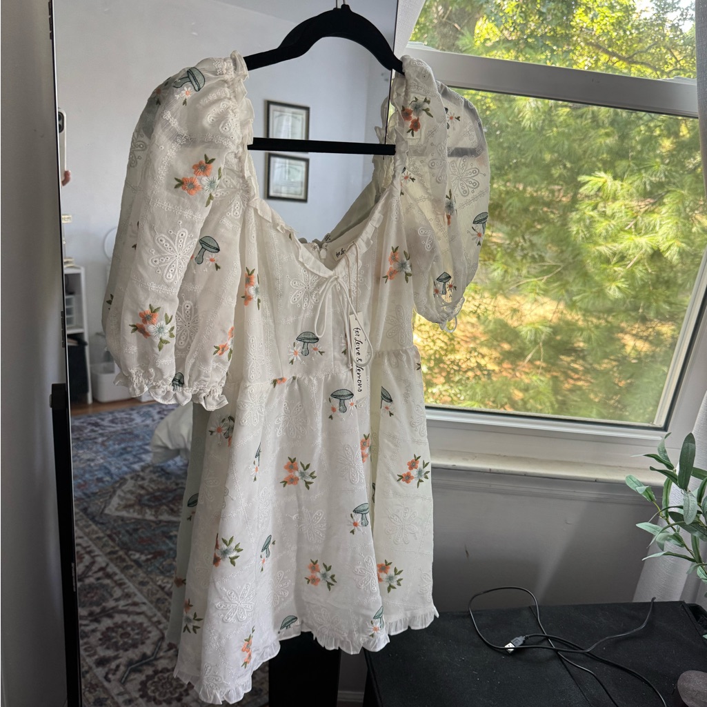 For Love & Lemons Yolonda Puff Sleeve Mini Dress In White Nwt